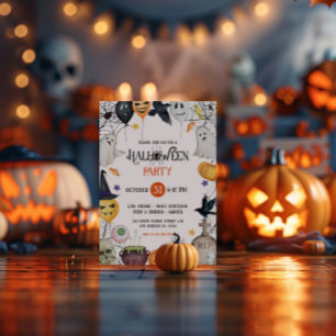 Oranje en Zwarte Halloween Feest Uitnodiging