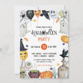 Oranje en zwarte Halloween-feestuitnodiging Kaart (Voorkant)