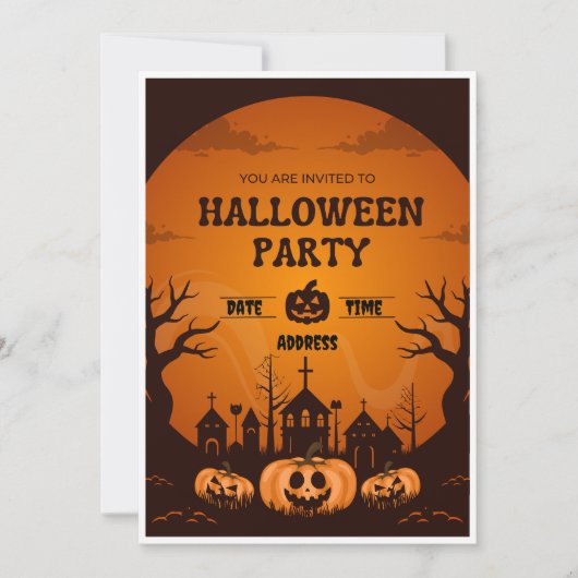 Oranje en zwarte Halloween-feestuitnodiging Kaart (Voorkant)