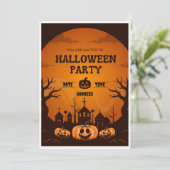 Oranje en zwarte Halloween-feestuitnodiging Kaart (Staand voorkant)
