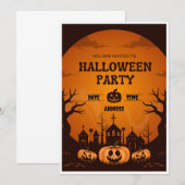 Oranje en zwarte Halloween-feestuitnodiging Kaart (Voorkant / Achterkant)