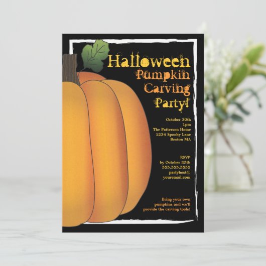 Oranje en zwarte Halloween Pumpkin Carving Party Kaart (Staand voorkant)