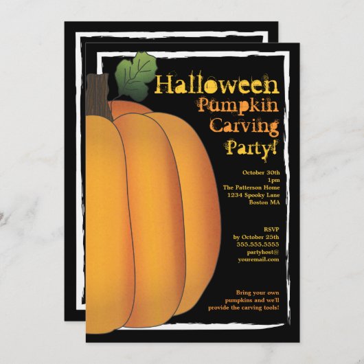 Oranje en zwarte Halloween Pumpkin Carving Party Kaart (Voorkant / Achterkant)