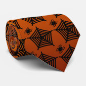 Oranje en zwarte Halloween Spider en Web Stropdas (Opgerold)
