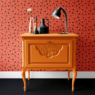 Oranje en Zwarte Halloween Sterren Behang