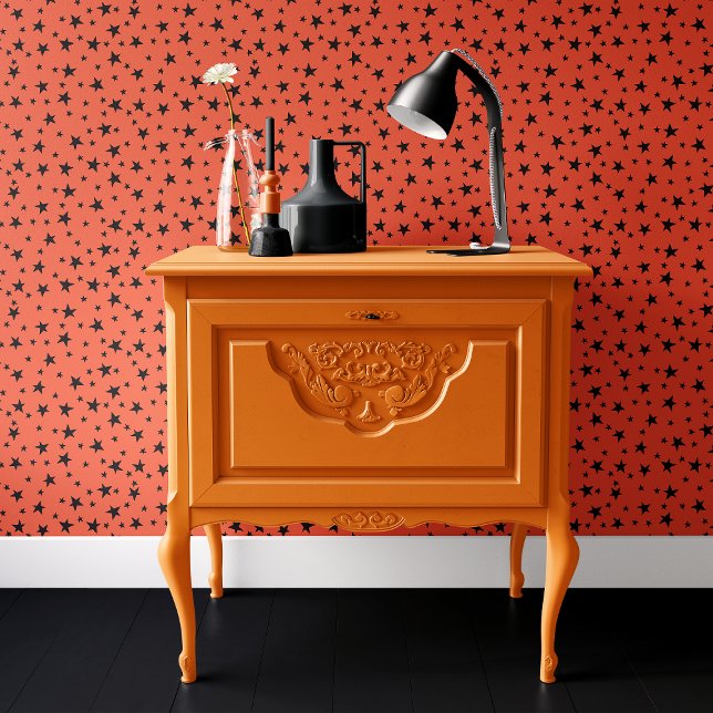 Oranje en Zwarte Halloween Sterren Behang (Creator heeft geüpload)