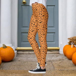 Oranje en zwarte Halloween vleermuis Leggings