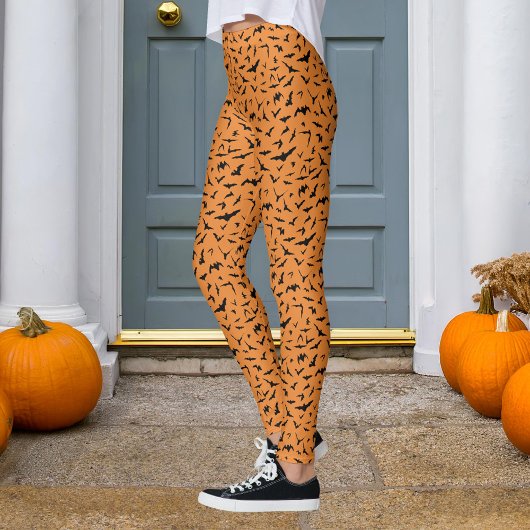Oranje en zwarte Halloween vleermuis Leggings