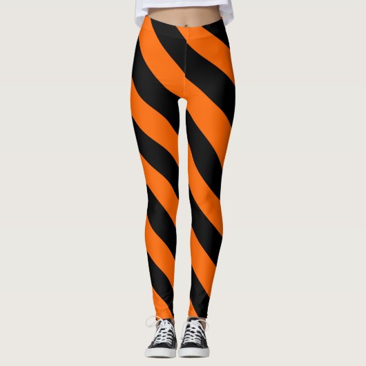 Oranje en zwarte hekstripes leggings (Voorkant)