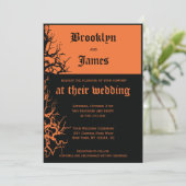 Oranje en zwarte huwelijksuitnodigingen kaart (Staand voorkant)