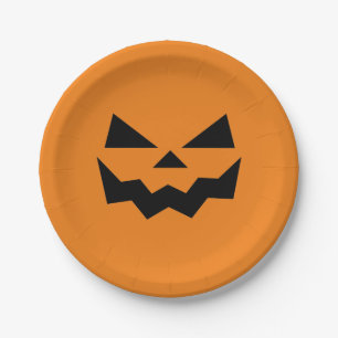 Oranje en zwarte Jack-o-lantern pompoen gezicht Papieren Bordje