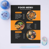 Oranje en Zwarte Kordate Geometrische Restaurantme Flyer (Enkel)