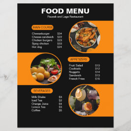 Oranje en Zwarte Krachtige Geometrische Restaurant Flyer