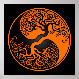 Oranje en zwarte Levensboom Yin Yang Poster