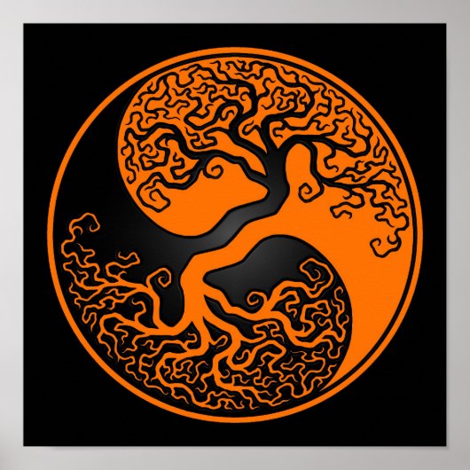 Oranje en zwarte Levensboom Yin Yang Poster (Voorkant)