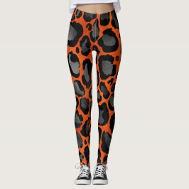 Oranje en zwarte luipaard afdrukken leggings