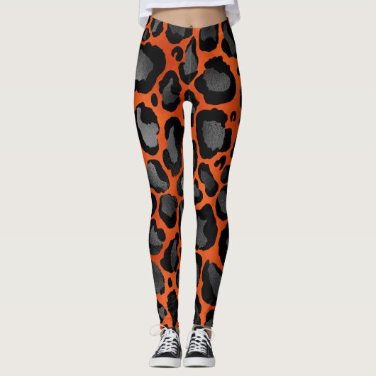 Oranje en zwarte luipaard afdrukken leggings (Voorkant)
