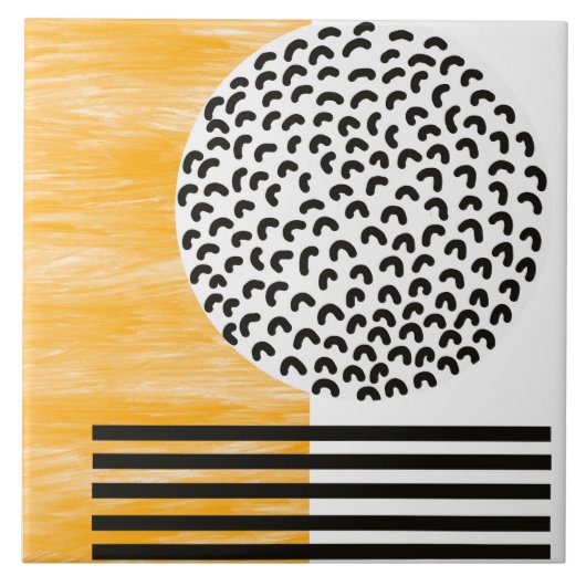 Oranje en zwarte middeneeuwse moderne kunst  tegeltje (Voorkant)