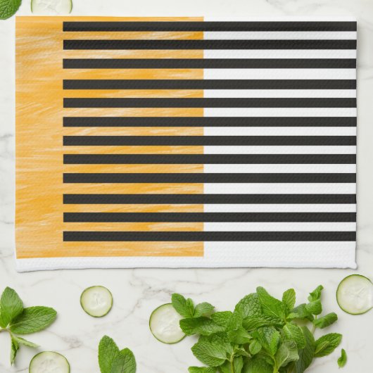 Oranje en zwarte middeneeuwse moderne kunst  theedoek (Gevouwen)