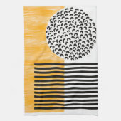 Oranje en zwarte middeneeuwse moderne kunst  theedoek (Verticaal)