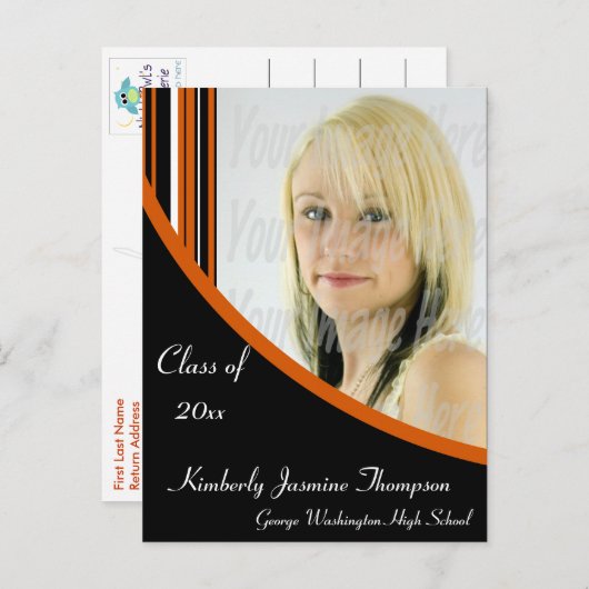 Oranje en Zwarte Mod Stripes Afstuderen Briefkaart (Voorkant / Achterkant)