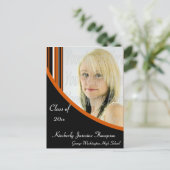 Oranje en Zwarte Mod Stripes Afstuderen Briefkaart (Staand voorkant)