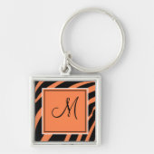 Oranje en zwarte monogram Zebra Print Sleutelhange Sleutelhanger (Voorkant)