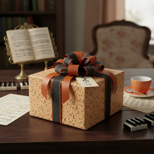 Oranje en Zwarte Muzikale Inpakpapier