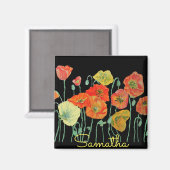 Oranje en zwarte papaver, florale acrylle sleutelr magneet (Voorkant / Achterkant)