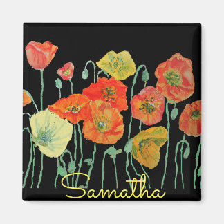 Oranje en zwarte papaver, florale acrylle sleutelr magneet