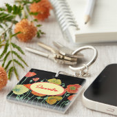 Oranje en zwarte papaver, florale acrylle sleutelr sleutelhanger (Voorkant Rechts)