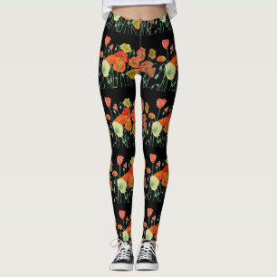 Oranje en zwarte papaver Leggings voor Floral Art