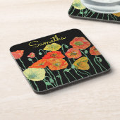 Oranje en zwarte papaver Rood geel Bier Onderzetter (Linkerzijde)