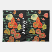 Oranje en zwarte papaver Waterverf Theedoek (Horizontaal)