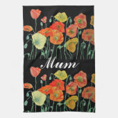 Oranje en zwarte papaver Waterverf Theedoek (Verticaal)