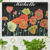 Oranje en zwarte papaver Waterverf theedoeken (Gevouwen)