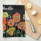 Oranje en zwarte papaver Waterverf theedoeken (Quarter Fold)