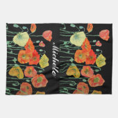 Oranje en zwarte papaver Waterverf theedoeken (Horizontaal)