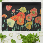 Oranje en zwarte papaver Waterverf theedoeken (Gevouwen)