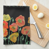 Oranje en zwarte papaver Waterverf theedoeken (Quarter Fold)