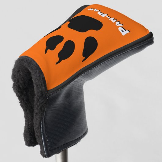 Oranje en zwarte pootpoot golfheadcover (3/4 voorkant)