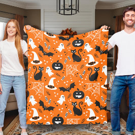 Oranje en zwarte retro Halloween Fleece Deken