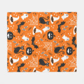 Oranje en zwarte retro Halloween Fleece Deken (Voorkant (Horizontaal))