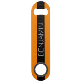 Oranje en zwarte ringbandstripes met aangepaste na speed flessenopener (Voorkant)