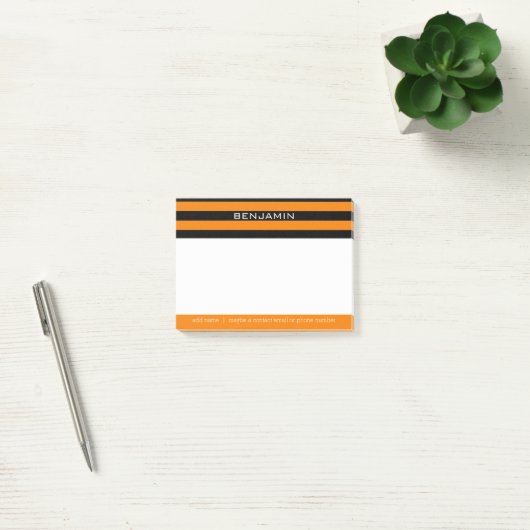 Oranje en Zwarte Rugby Strepen met Aangepaste Naam Post-it® Notes (Kantoor)