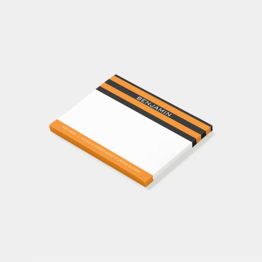 Oranje en Zwarte Rugby Strepen met Aangepaste Naam Post-it® Notes (Schuin)