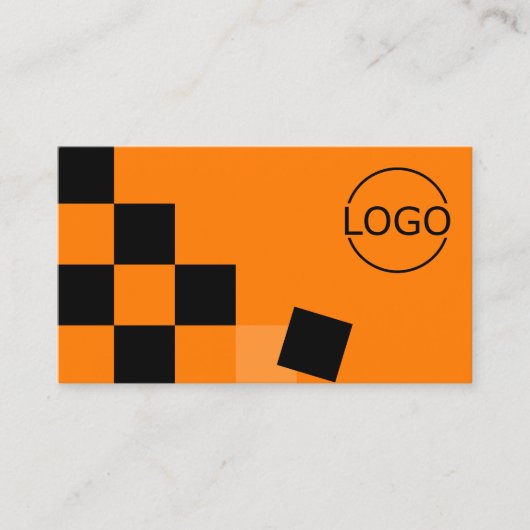 Oranje en zwarte schaakbord Modern met Logo Visitekaartje (Voorkant)