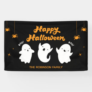 Oranje en zwarte Schattigee geesten Happy Hallowee Spandoek