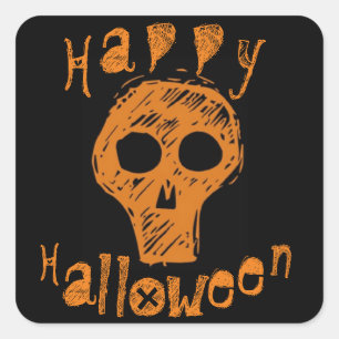 Oranje en zwarte schedel Happy Halloween Vierkante Sticker