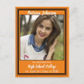 Oranje en zwarte schoolkleuren Foto Afstuderen Aankondigingskaart (Voorkant)